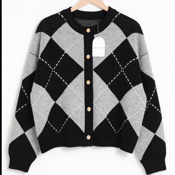 SONG OF STYLE ARGYLE SWEATER GOLD BUTTONS NEW WITH TAGS - Picture 2 of 5